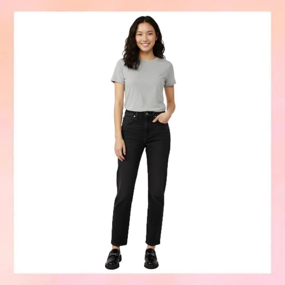 American Eagle AE Black Distressed Mom Jeans W8 High Rise